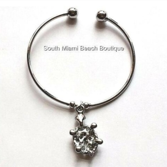 Sea Turtle Charm Bracelet Silver Plated Crystal Nautical Island Wire Bangle - Picture 5 of 8